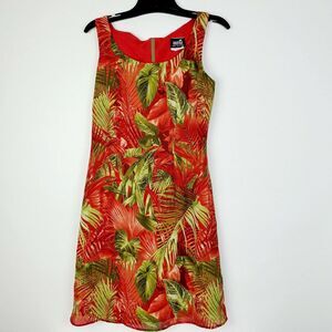 Baranda Collections Women's‎ Red Green Floral Aloha Shift Dress Lined Size 4